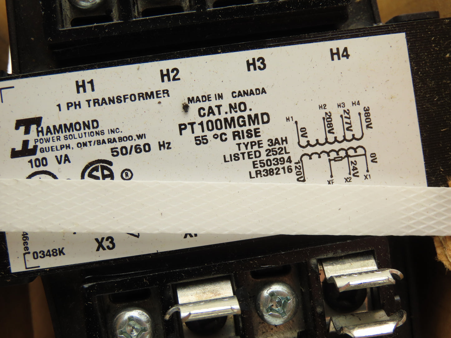 Hammond PT100MGMD Industrial Control Transformer 1PH HV 208/277/380 LV 24/120