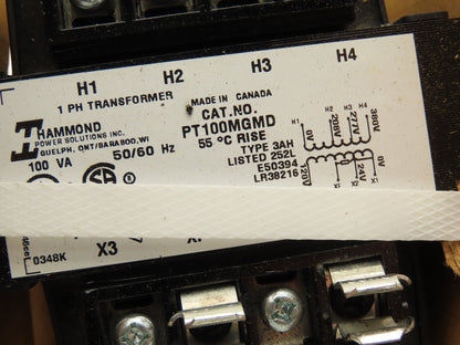 Hammond PT100MGMD Industrial Control Transformer 1PH HV 208/277/380 LV 24/120