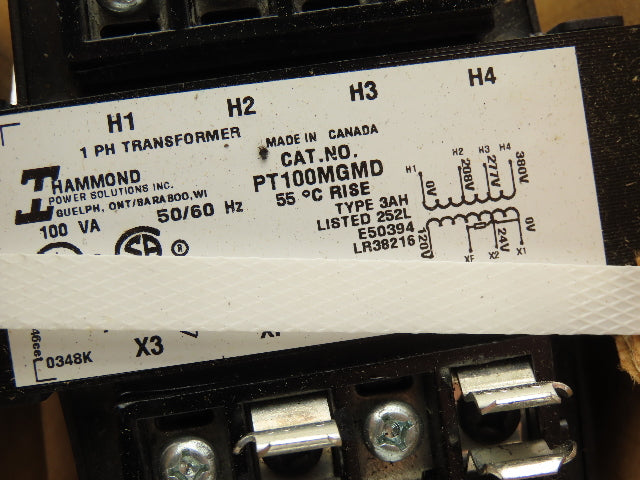 Hammond PT100MGMD Industrial Control Transformer 1PH HV 208/277/380 LV 24/120