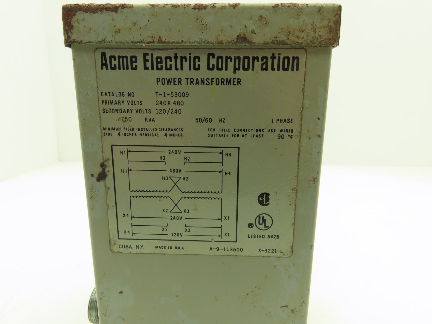 Acme T-1-53009 Power Control Transformer .750KVA 1Ph HV 240/480 LV 120/240