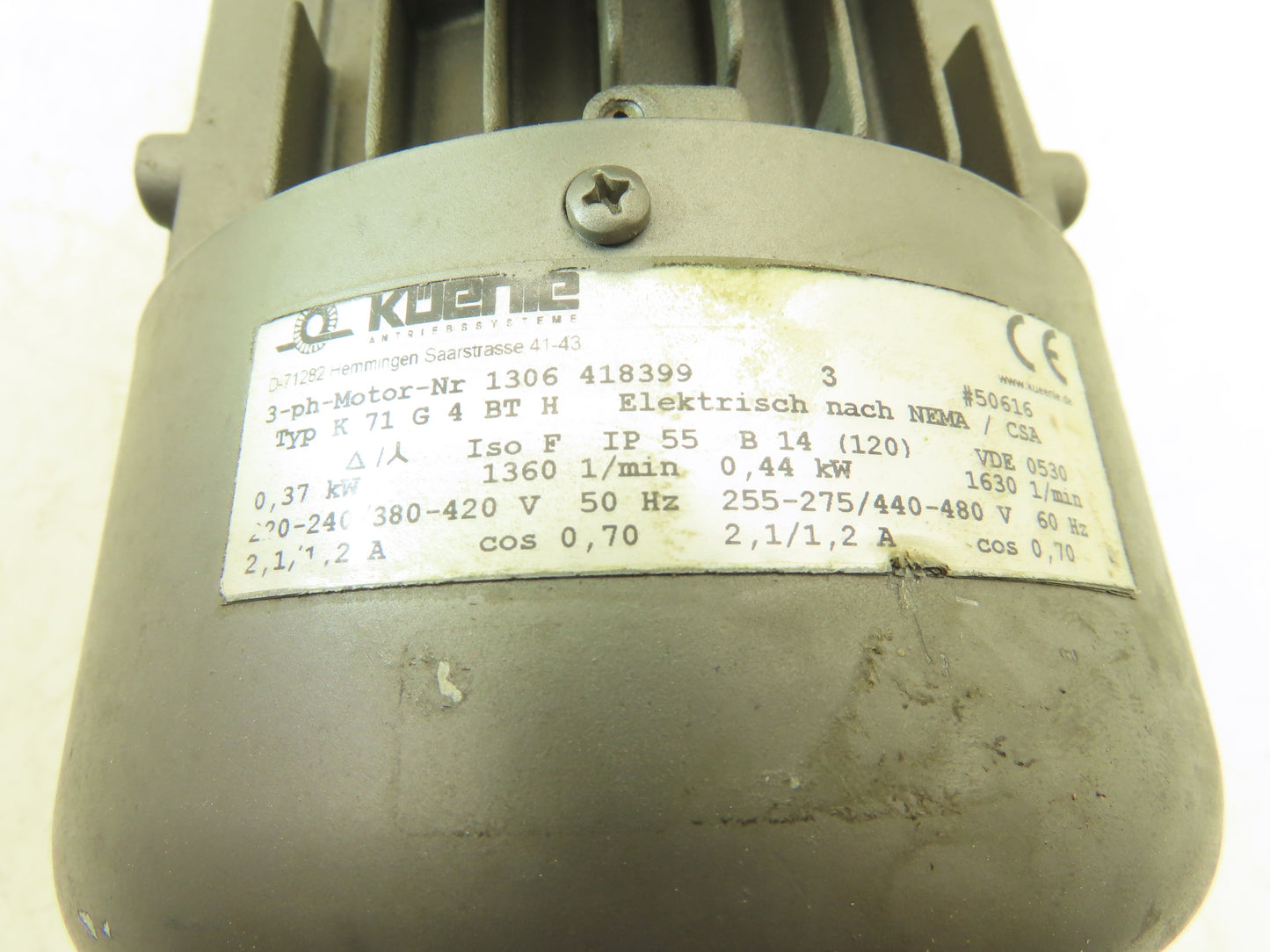 Kuenle K71 G4BTH Gearmotor 9.75 Ratio Reducer 167rpm .44kw 240/480VAC 3PH