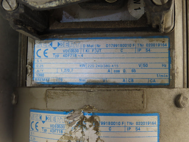 Schubert 4DF71B-4 Gearmotor 39:1 Ratio Reducer 43rpm .25kw 240/480VAC 3PH