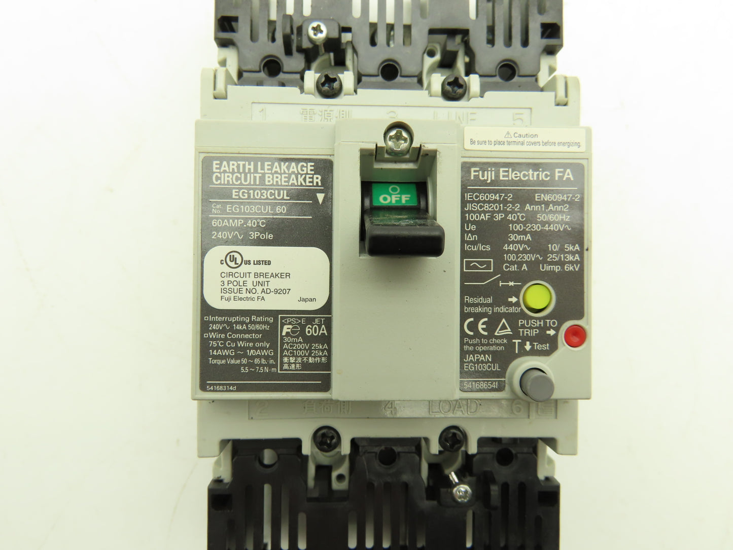 Mitsubishi Electric EG103CUL Circuit Breaker Earth Leakage 60A 100-440vac 3Pole