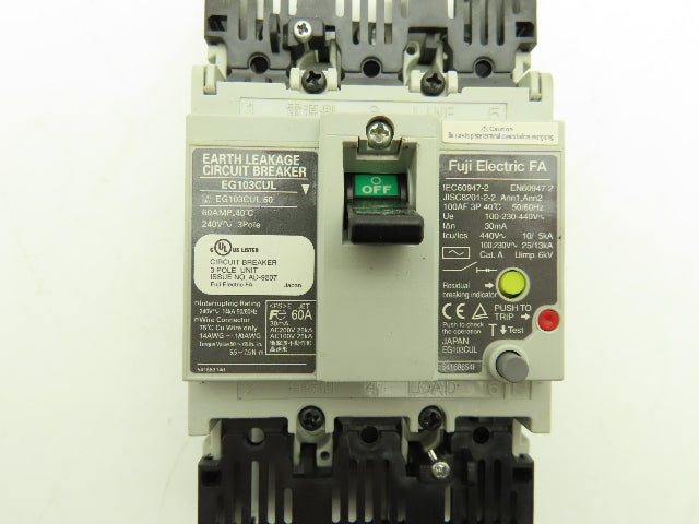 Mitsubishi Electric EG103CUL Circuit Breaker Earth Leakage 60A 100-440vac 3Pole