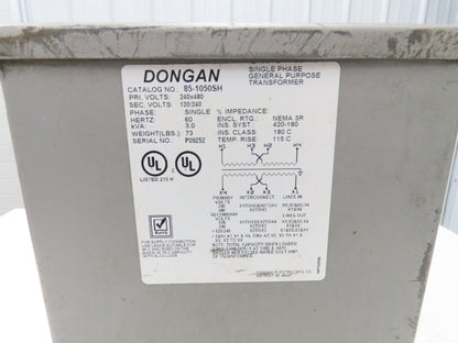 Dongan 85-1050SH Transformer 3KVA 1PH 240v/480v Pri 120v/240v Sec Wall Mount