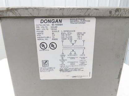Dongan 85-1050SH Transformer 3KVA 1PH 240v/480v Pri 120v/240v Sec Wall Mount