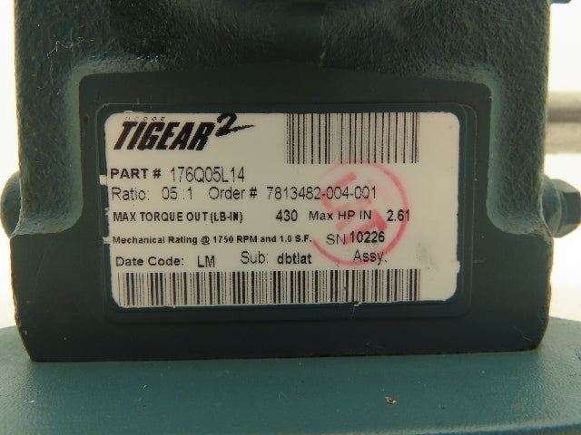 Dodge Tigear 2  176Q05L14 Worm Gearbox 5:1 Ratio Reducer 2.6Hp 350rpm LH 140TC