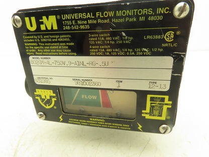Universal Flow Monitors 002GM-4L-750V.9-A1NL-RG-.5U Flow Meter 1 GPM 1/2" NPT