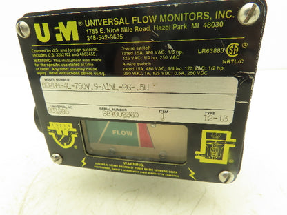 Universal Flow Monitors 002GM-4L-750V.9-A1NL-RG-.5U Flow Meter 1 GPM 1/2" NPT