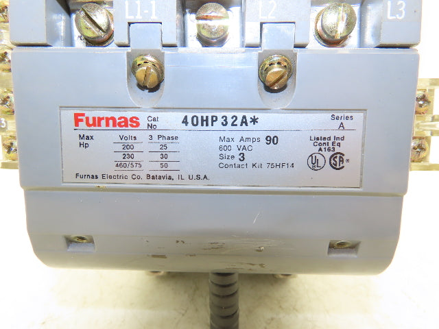 Furnas 40HP32A* AC Contactor Motor Starter 50Hp 600VAC 3Ph 120V Coil