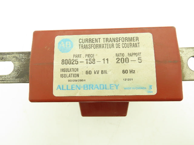 Allen Bradley 80025-158-11 Current Transformer Ratio 200-5 60 KV 60 Hz