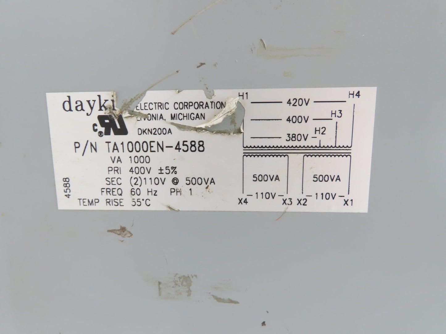 Daykin Electric Stepdown Power Transformer 1Ph 1000VA 1kva HV 400 LV 110 500va