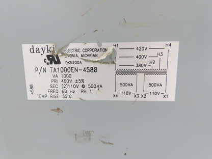 Daykin Electric Stepdown Power Transformer 1Ph 1000VA 1kva HV 400 LV 110 500va
