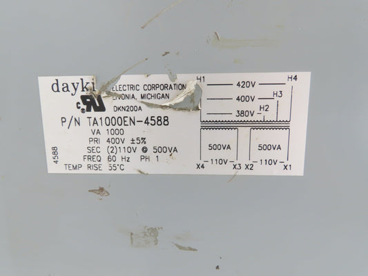 Daykin Electric Stepdown Power Transformer 1Ph 1000VA 1kva HV 400 LV 110 500va