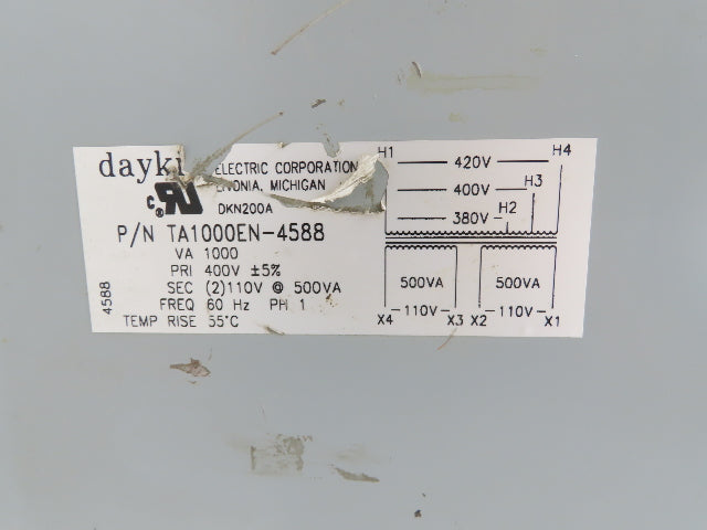 Daykin Electric Stepdown Power Transformer 1Ph 1000VA 1kva HV 400 LV 110 500va