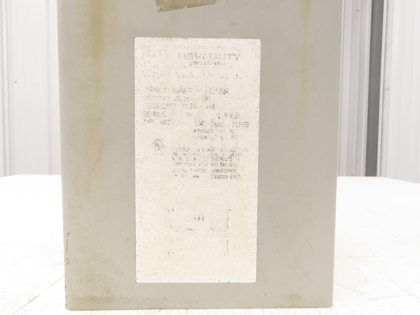 Hevi Duty HZ1500R Stepdown Power Transformer 1.5 KVA 1Ph HV 480V LV 240V