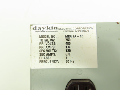 Daykin MDGTA-13 Stepdown Power Transformer 750VA HV 480 LV 120 Outlet