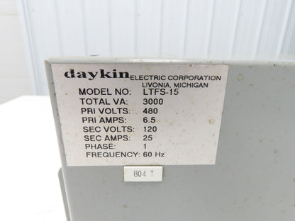 Daykin LTFS-15 Stepdown Power Transformer 3000VA HV 480 LV 120 Outlet 6.5A
