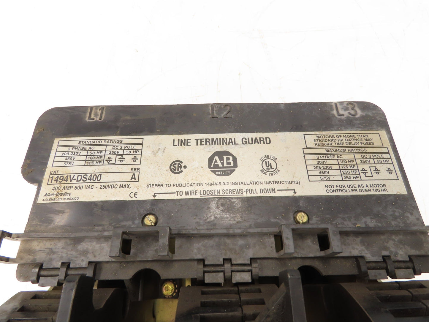Allen Bradley 1494V-DS400 Safety Disconnect Switch 400A 600V 125HP 3Ph