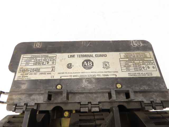 Allen Bradley 1494V-DS400 Safety Disconnect Switch 400A 600V 125HP 3Ph
