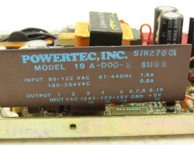 Powertec Inc 19 A-D00-B S1196 PCB Power Supply Printed Circuit Board 1Ph