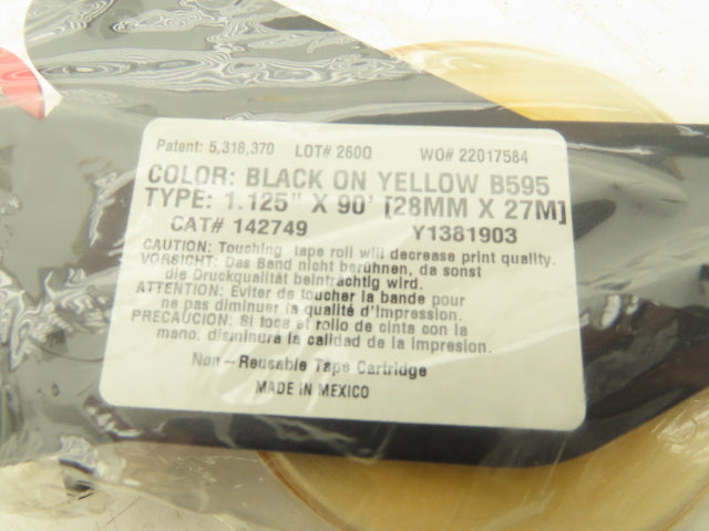 Brady 142749 Label Tape Cartridges 1-1/8" x 90ft Black on Yellow Vinyl Lot of 2