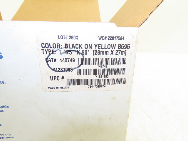 Brady 142749 Label Tape Cartridges 1-1/8" x 90ft Black on Yellow Vinyl Lot of 2