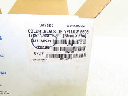 Brady 142749 Label Tape Cartridges 1-1/8" x 90ft Black on Yellow Vinyl Lot of 2