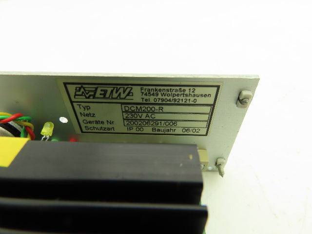 ETW DCM200 Transistor DC Controller 1-Quadrant 230vac Input 0-210vdc Output