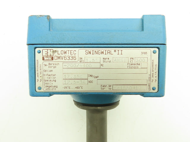 E+H Flowtec DMV6336 Flow Meter w/Thermostat 12.5-36vdc Swingwirl II