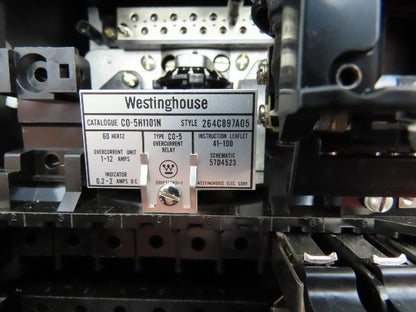 Westinghouse C0-5H1101N Overcurrent Time Delay Relay 1-12 Amp Type C0-5