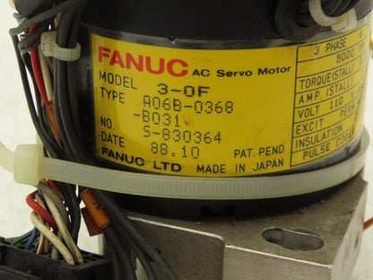 Fanuc A06B-0368-B031 AC Servo Motor 0.42Hp 5000rpm 110V 3Ph 6-Pole Model 3-0F