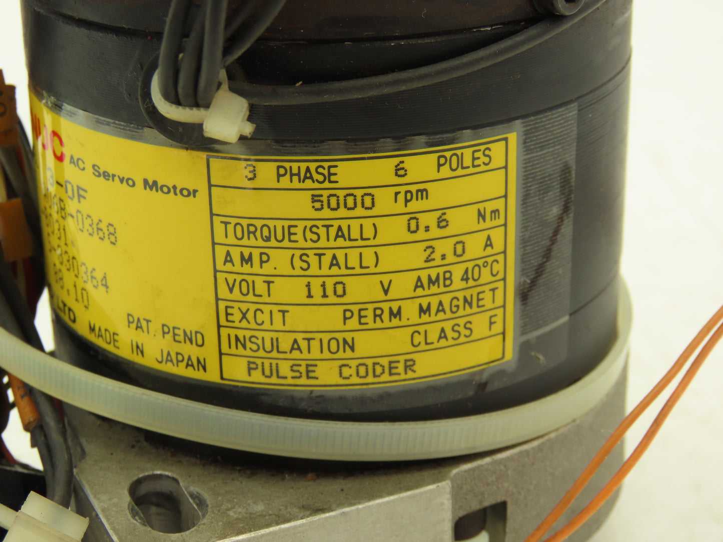 Fanuc A06B-0368-B031 AC Servo Motor 0.42Hp 5000rpm 110V 3Ph 6-Pole Model 3-0F