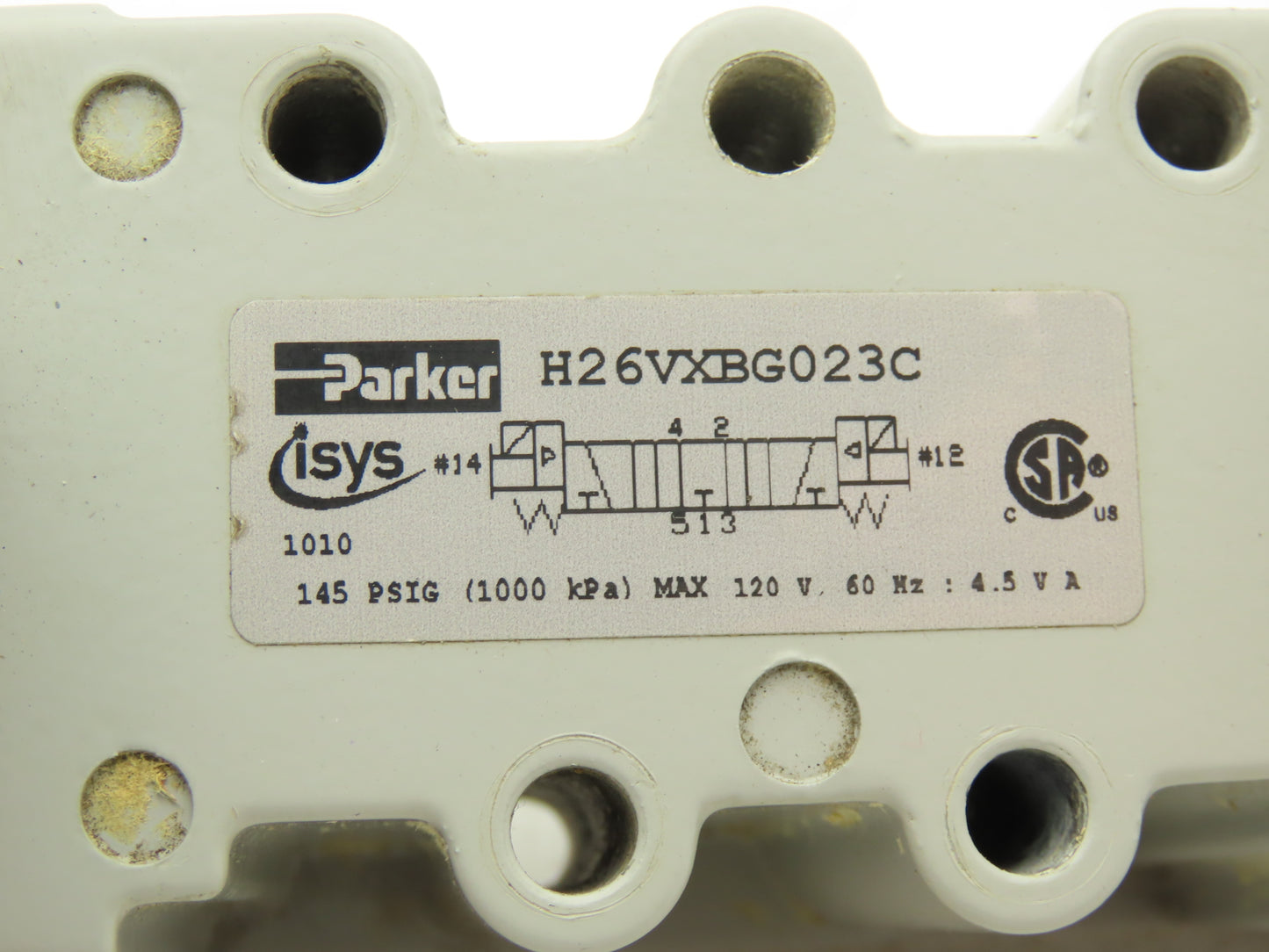 Parker H26VXBG023C Pneumatic Air isys Solenoid Valve 120v 60hz Coil 145psig