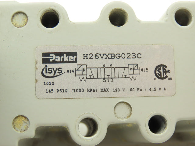 Parker H26VXBG023C Pneumatic Air isys Solenoid Valve 120v 60hz Coil 145psig