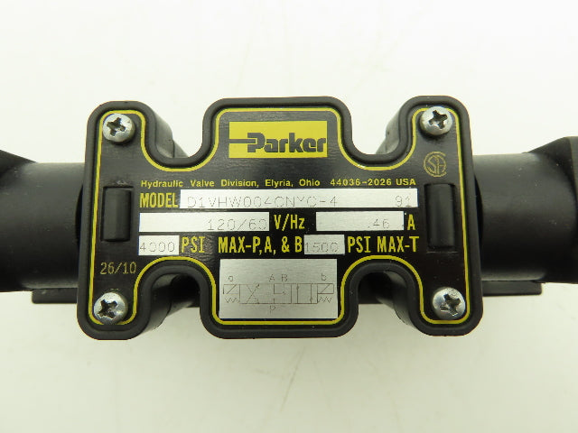 Parker D1VHW004CNYCF4 Hydraulic Directional Solenoid Valve 120VAC 60Hz