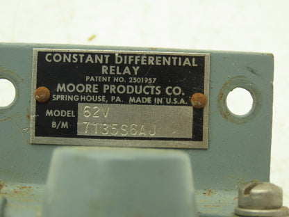 Moore Products 62V 7135S6AJ 1/4" Pneumatic Constant Differential Relay