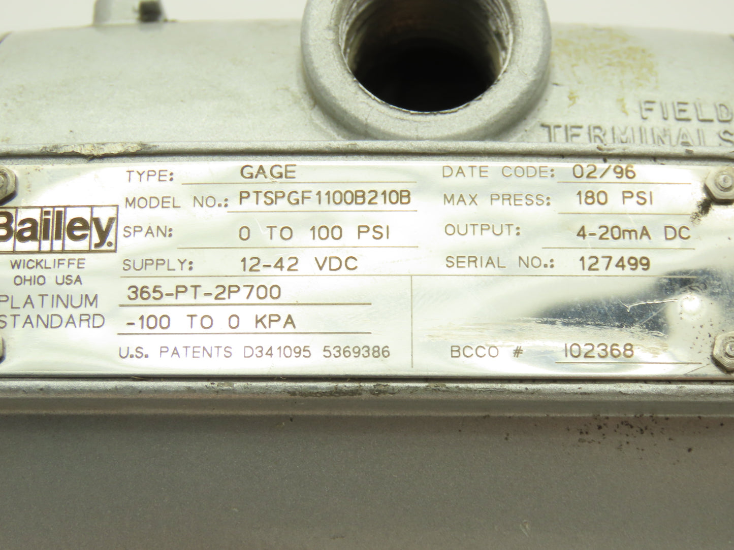 Bailey PTSPGF1100B210B Differential Pressure Transmitter 3-100 PSI 12-42VDC