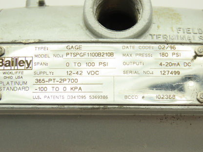 Bailey PTSPGF1100B210B Differential Pressure Transmitter 3-100 PSI 12-42VDC