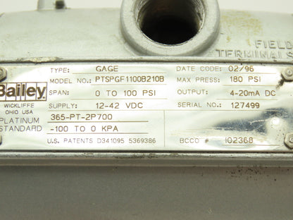 Bailey PTSPGF1100B210B Differential Pressure Transmitter 3-100 PSI 12-42VDC
