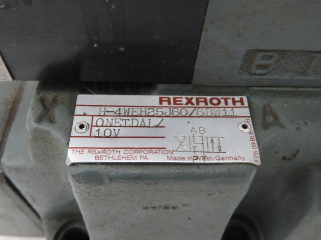Rexroth H-4WEH25J60/6BW110NETDAL Hydraulic Piloted Valve Assembly 120v/60Hz