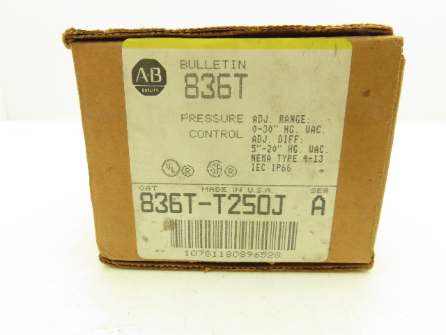Allen Bradley 836T-T250J Pressure Control Switch 30" VAC Bulletin 836T Ser A