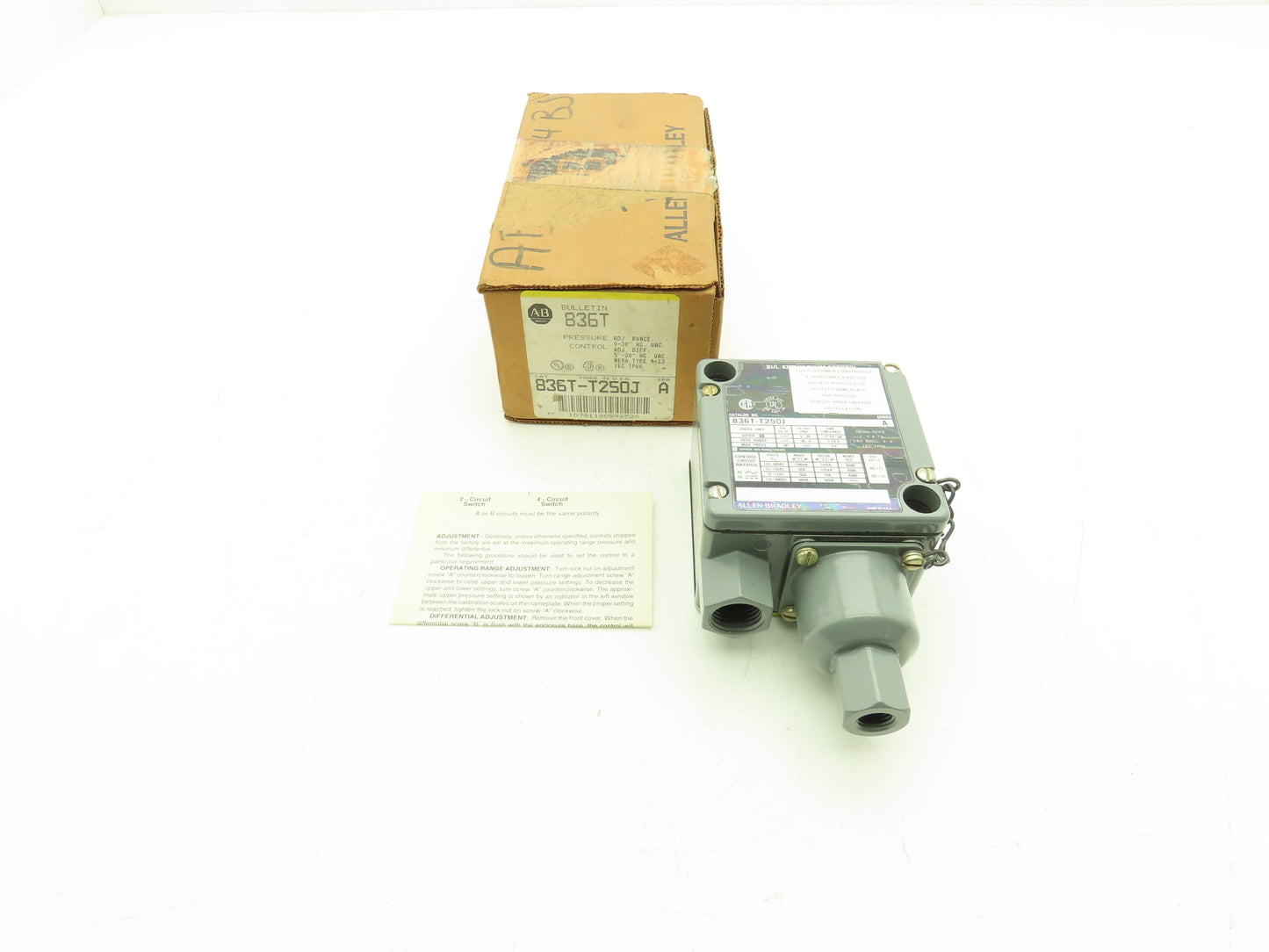 Allen Bradley 836T-T250J Pressure Control Switch 30" VAC Bulletin 836T Ser A