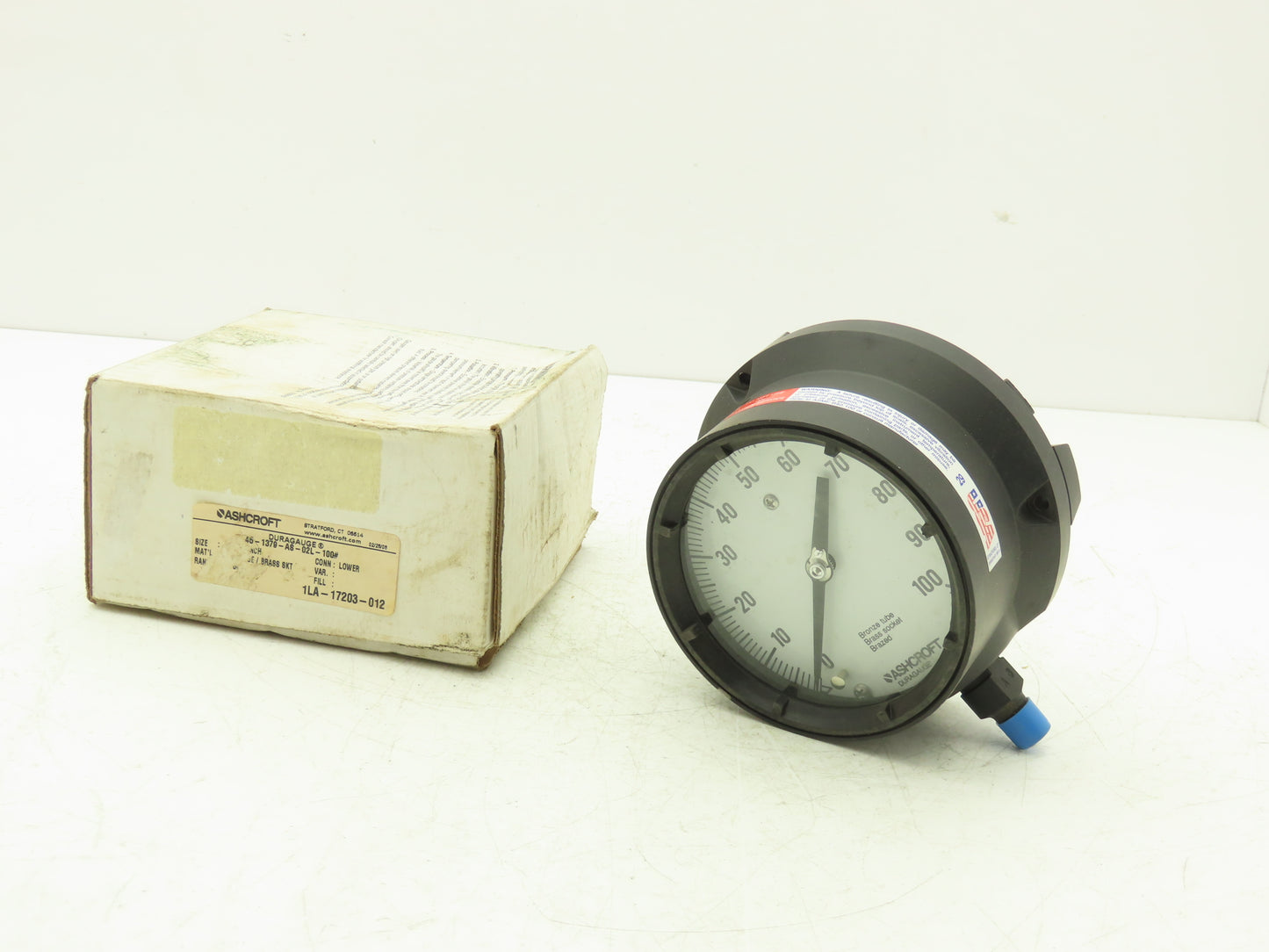 Ashcroft 45-1379-AS-02L-100# Duraguage Pressure Guage 0-100PSI 4.5" Case 1/4"NPT