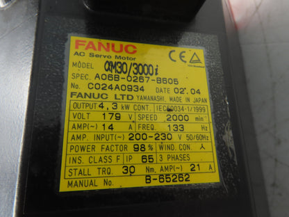 Fanuc A06B-0267-B605 AC Servo Motor M30/3000  - Encoder A860-2014-T301