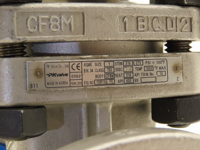 PK Valve 150RF10SL-TFE Stainless Gate Valve 1" Flanged 275psi Rising Stem