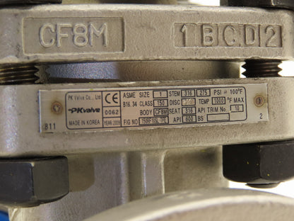 PK Valve 150RF10SL-TFE Stainless Gate Valve 1" Flanged 275psi Rising Stem