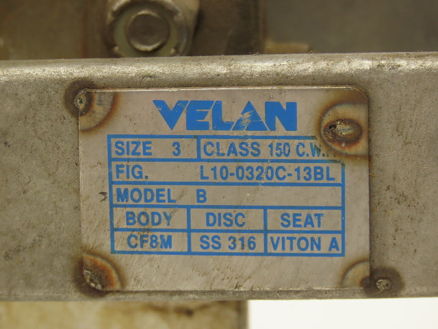 Velan L10-0320C-13BL 3" Stainless Knife Gate Valve Lug Style *Bad Seal*