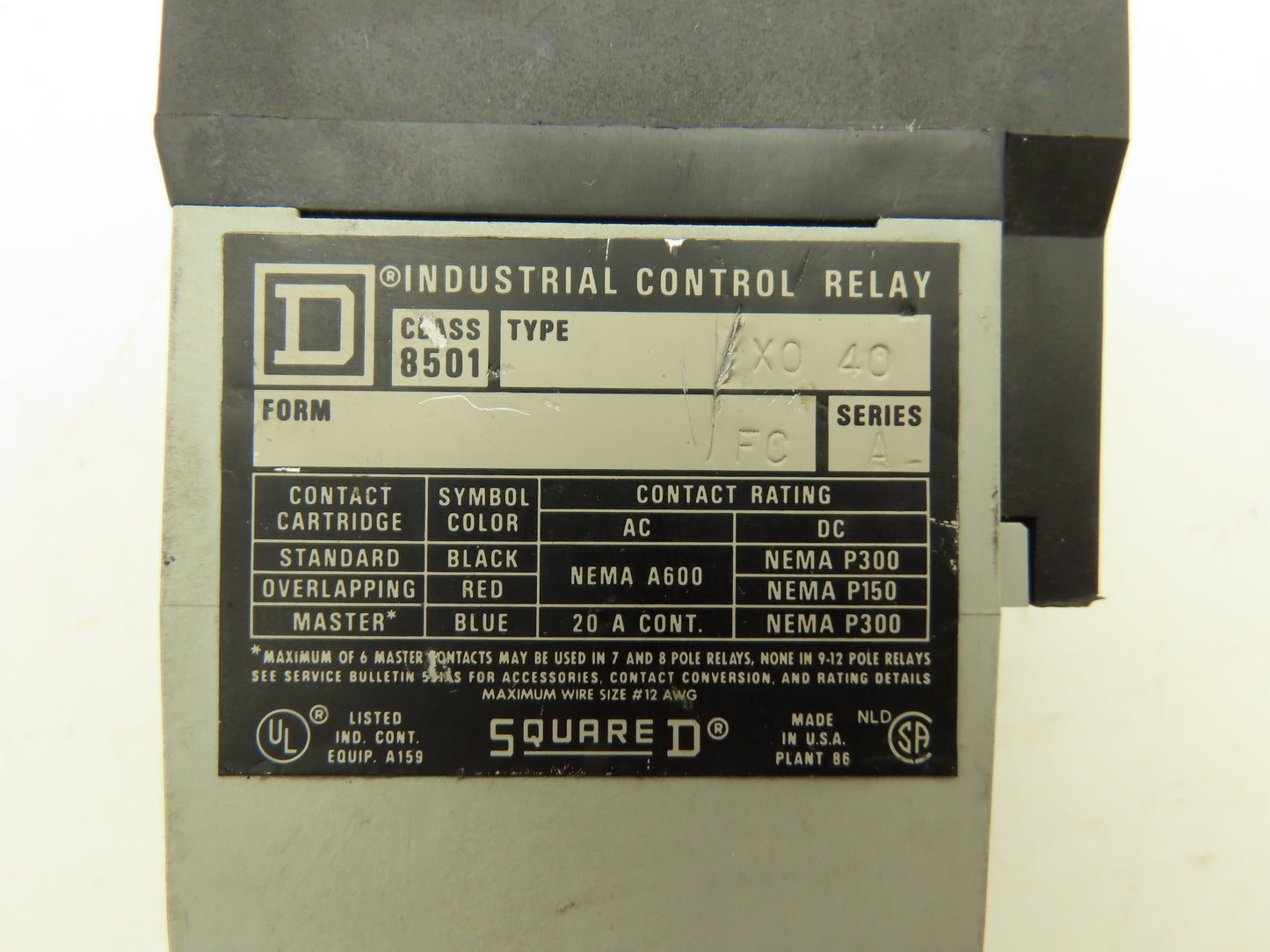 Square D 8501-XTD2 Timing Control Relay X0-40 Series A 120V Coil