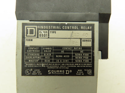 Square D 8501-XTD2 Timing Control Relay X0-40 Series A 120V Coil
